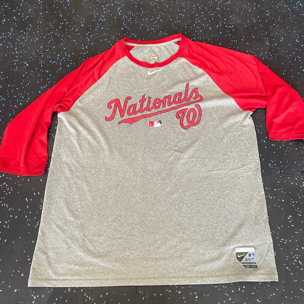 Mens XL Washington Nationals Nike Authentic XL Used 3/4 Sleeve Shirt‎